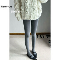 Màu Xám Trơn Dệt Lông Cừu Lót Quần Legging Eo Cao Đẹp Định Hình Bên Ngoài Mặc Tất Đen Xám Giữ Ấm