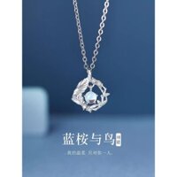 Màu xanh bạch đàn và chim nữ Vòng cổ bạc Mặt dây chuyền đá mặt trăng
