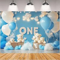 Màu Xanh Bóng Gấu Chụp Ảnh Phông Nền Màu Xanh Nóng Bóng Bay Gấu Tắm Cho Bé Nền Chụp Ảnh Sinh Nhật Trẻ Em 1st Nền Sơ Sinh Bánh Bàn Cưới Cô Dâu Tắm Phông Nền