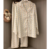 Màu Xanh Gấu bông đồ ngủ của phụ nữ dài tay quần Cardigan mùa xuân và mùa Thu Dễ Thương lỏng ấm cúng phim hoạt hình Homewear phù hợp với