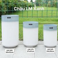 (Màu xanh trắng)Chậu hoa nhựa lớn cho ban công,phòng khách,Chậu trồng cây,Chậu giả sứ dáng cột La Mã Nhập Khẩu Cao Cấp