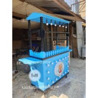 Mẫu xe gỗ bán sinh tố, tủ trà sữa cafe có hộp đèn màu xanh logo theo yêu cầu