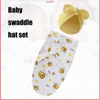 Mavllo Gói 2 Bộ Chăn Cho Bé Có Nơ Mũ Bonnet Mềm Mại Thoáng Khí Đầm 0-1 Tuổi Sơ Sinh Quấn Khăn Vải