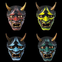 Maxgepc Halloween Màu Nhật Bản Bonjour Noh Kabuki Demon Mask Trăm Ma Dạo Đêm Nhựa Ma Đạo Cụ Samurai Prom Đảng Mặt nạ mới
