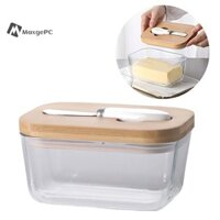 Maxgepc Hình Chữ Nhật Kính Hộp Bơ Nhà Bếp Kín Lọ Với Dao Gốm Đơn Giản Hộ Gia Đình Sáng Tạo Bơ Hộp Phô Mai Có Nắp Bụi Mới