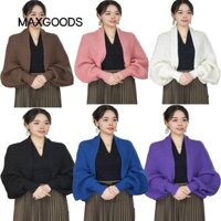 MAXGOODS Khăn choàng dệt kim Áo khoác ngoài vai dài tay ấm áp thời trang nữ