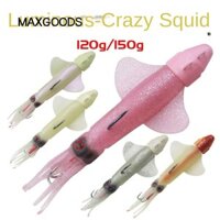 Maxgoods Mồi bạch tuộc nước mặn, Mồi váy mực silicon mềm nhân tạo, 2024 Tấm sắt di động Đầu chì câu cá màu tím
