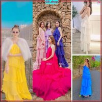 Maxi Cổ Xích Đầm trễ vai 5 Tầng - Váy xòe đi biển chất voan 2 lớp phong cách hàn quốc du lịch dự tiệt đẹp G5