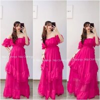 (Maxi) Đầm maxi bẹt vai bèo tầng dài 3 màu