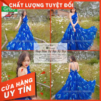 [MAXI] Đầm maxi đi biển di dạo hoa xanh lệch kèm ảnh thật