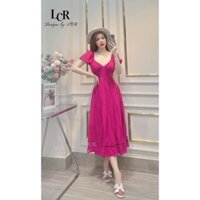 [MAXI] Đầm maxi đi biển tay bồng váy maxi hồng xẻ cánh tiên hở lưng có ảnh thật