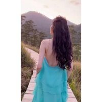 maxi đi biển đầm voan du lịch maxi hở vai đầm 2 dây đẹp - Màu xanh xích,L