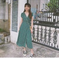 Maxi hoa cổ v xẻ tà 2 màu