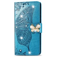 Maxlaber Case For Xiaomi Redmi Note 8 Pro Diamonds Butterfly Embossed Wrist Straps Kickstand Feature Card Holders Cash Pocket Magnetic Flip Shockproof Leather Case Cover LazadaMall