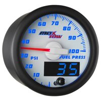 MaxTow Double Vision 100 PSI Fuel Pressure Gauge Kit - Includes Electronic Sensor - White Gauge Face - Blue LED Illuminated Dial - Analog & Digital...