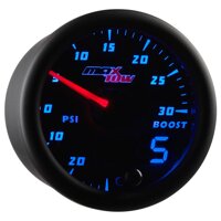 MaxTow Double Vision 30 PSI Turbo Boost/Vacuum Gauge Kit - Includes Electronic Pressure Sensor - Black Gauge Face - Blue LED Dial - Analog & Digita...