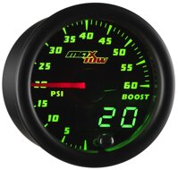 MaxTow Double Vision 60 PSI Turbo Boost Gauge Kit - Includes Electronic Pressure Sensor - Black Gauge Face - Green LED Illuminated Dial - Analog & ...