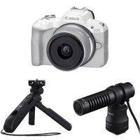 Máy ảnh Canon EOS R50 Kit (Trắng) + Microphone Canon DM-E100 + Báng tay cầm Canon HG-100TBR
