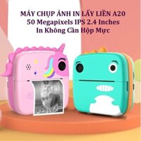 Máy Ảnh Chụp Lấy Liền A20 50MP Màn Hình IPS 2.4'' Kiêm Máy In Nhiệt Bluetooth Không Dây Pin Sạc Nhỏ Gọn In Sắc Nét