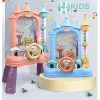 Máy bắt hạt đậu hình thần kỳ lâu đài, kèm vô lăng ô tô, có đèn có nhạc vui nhộn cho bé, đồ chơi giải trí pinball trẻ em