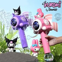 Máy Bay Thổi Bong Bóng Xà Phòng Hình Kuromi, Melody Tự Động Kèm Chong Chóng Xoay Có Đèn Và Nhạc Cho Bé Tặng Kèm Pin
