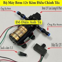 Máy bơm 12v tăng áp tự động ngắt - máy bơm nước 12v (BƠM 12V kèm chiết áp + jack cắm 5.5 + 2 đầu chuyển ra ống 8mm)