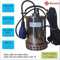 Máy bơm chìm nước thải PERONI PR75054R 750W có phao.  Thân bơm, cánh bơm được thiết kế bằng inox 304