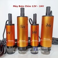 Máy bơm dầu nhớt nhiên liệu, nước mini 12V - 24V, Bơm chìm thả trong phi, can dầu - Màu vàng