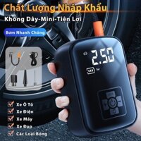 Máy Bơm Hơi Bánh Xe Ô Tô- Máy bơm oto, xe máy không dây tặng kèm dây sạc-Có Màn Hình LED Hiển Thị Điện Áp