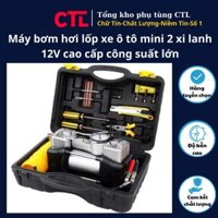 Máy bơm hơi lốp xe ô tô mini 2 xi lanh 12V cao cấp công suất lớn, đa năng bản tích hợp đèn pin và đồng hồ cơ