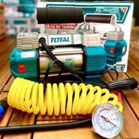 Máy bơm hơi lốp xe ô tô TOTAL TTAC2506 thiết bị nén khí mini áp suất tối đa 120 psi, kèm theo 3 đèn LED và pin kẹp