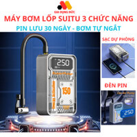 Máy bơm lốp ô tô ,máy bơm hơi xe không dây 3 chức năng bơm hơi ,sạc dự phòng ,đèn pin , Máy bơm lốp xe bảo hành 12 tháng