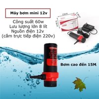 Máy bơm nước mini 12v 15M 60W dùng cho máy cắt rãnh tường, thay nước bể cá (màu đỏ)