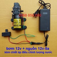 Máy Bơm Nước Mini 12V Tăng Áp Phun Sương, Rửa Xe, Hút Nước Bể Cá (bơm 12v+nguồn 12v-5a + chiết áp)