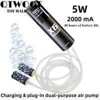 Máy bơm oxy QTWOOF, Máy sục khí bể cá Máy sục khí tiếng ồn thấp với thời gian chạy 48H, Máy sục khí bể cá 5W có thể sạc lại USB di động để câu cá ban đêm