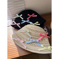 Máy Bướm Rỗng Rơm Xô Mũ Nữ Xuân Hè Thoáng Khí Đầu Lớn Chu Vi Đi Biển Kỳ Nghỉ Che Nắng Mũ