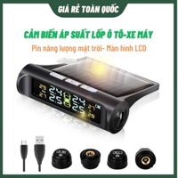 Máy Cảm Biến Áp Suất Lốp Ôto - Xe Máy TPMS Pin Năng Lượng Mặt Trời, Màn Hình LCD Độ b]Bền 5 Năm Bảo Hành 12 Tháng