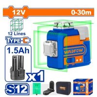 Máy cân bằng tia laser dùng pin Lithium-Ion 3D 12V (3 tia xanh) WADFOW