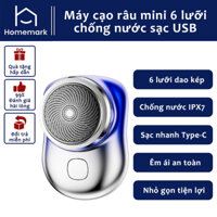 Máy Cạo Râu Mini 6 Lưỡi Kép Tự Mài, Dao Cạo Râu Điện Chống Nước IPX7 Nhỏ Gọn Sạc Type C