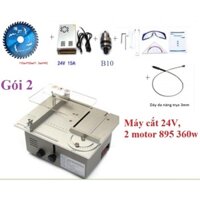 Máy cắt mini 24V kiểu 3 REV - Nâng hạ đĩa, điều tốc (2 motor 895 360w)/ máy cưa bàn 24V 360w