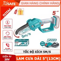 Máy cắt tỉa cành dùng pin 20V TOTAL Máy cưa xích mini lam cưa dài 13cm, tốc độ xích 5m/s, kèm nhiều phụ kiện tiện lợi