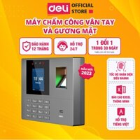 Máy Chấm Công ES161 DELI Quét Vân Tay Và Nhận Dạng Khuôn Mặt Màn Mình LCD Tiếng Việt Báo Cáo Excel