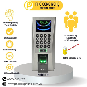 Máy chấm công kiểm soát cửa ZKTeco F18