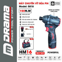 Máy Chuyên Vít Búa DRAMA 5818 Flex, Lực siết 160N.m, Không Chổi Than, Tặng 1 túi vải