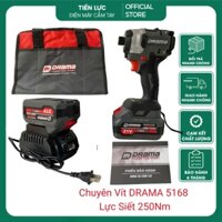 Máy Chuyên Vít DRAMA Xám Xi Măng D-5168 Flex Lực Siết 250 N/m  Không Chổi Than 3 Đèn 4 Tốc , Pin Phổ Thông Tặng Túi