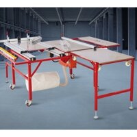 Máy cưa bàn trượt mini 2 lưỡi WJ 290, gập gọn, có phân loại