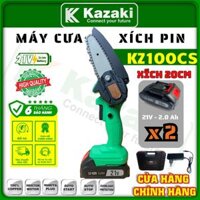 Máy cưa xích cầm tay KAZAKI 100CS, máy cưa gỗ mini dùng pin MAKITA 21V, cắt gỗ tỉa cành, 2 PIN