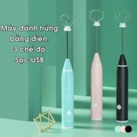 Máy đánh trứng mini, máy khuấy cà phê, dụng cụ tạo bọt cầm tay 3 tốc độ, pin sạc tiện lợi
