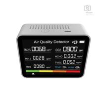 Máy đo chất lượng không khí 8 trong 1 Máy đo CO2 Máy dò Carbon Dioxide CO2 TVOC HCHO PM2.5 PM1.0 PM10 Phát hiện độ ẩm nhiệt độ có chức năng báo động cho ô tô văn phòng tại nhà
