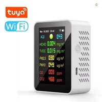 Máy đo chất lượng không khí di động Tuya Wifi 7in1 PM2.5 PM10 Carbon Oxide Carbon Dioxide TVOC HCHO AQI Máy kiểm tra màn hình màu TFT Máy dò Carbon Dioxide với chức năng hiển thị thời gian và ngày